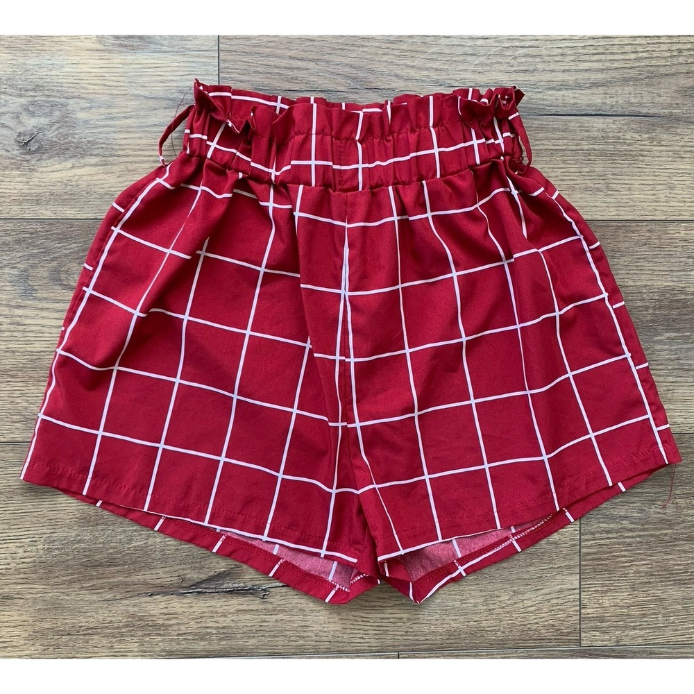 Shein Sz Medium Red & White Plaid Culotte Shorts with Elastic Waist & Belt Loops